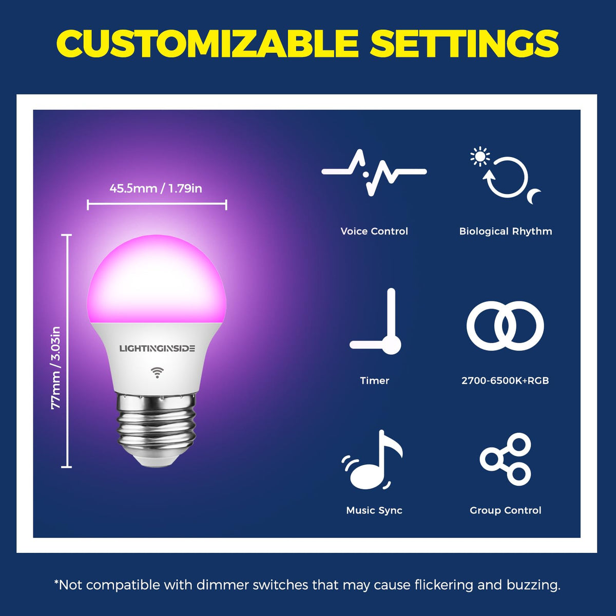 E26 Smart Light Bulb Compatible with Alexa/Google Home, 6PCS