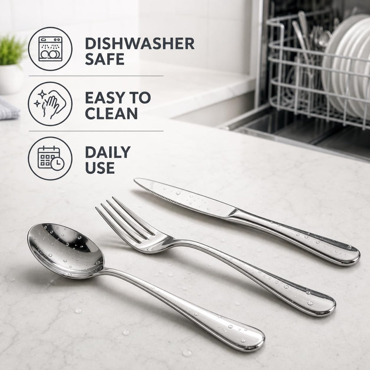 60-Piece Silverware Set for 20, Stainless Steel Flatware, Dishwasher Safe