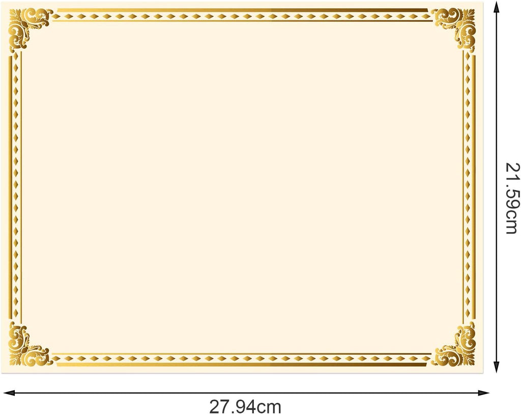 50 Pieces Gold Foil Certificate Paper 11x8.5 Inch for Printing,White | Blank Award Sheets for Recognition and