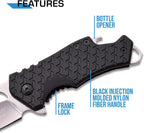 – Pocket Folding Knife – Fine Edge Steel Blade, Aluminum/Nylon Fiber Handle, Bottle Opener and Pocket Clip, Tactical