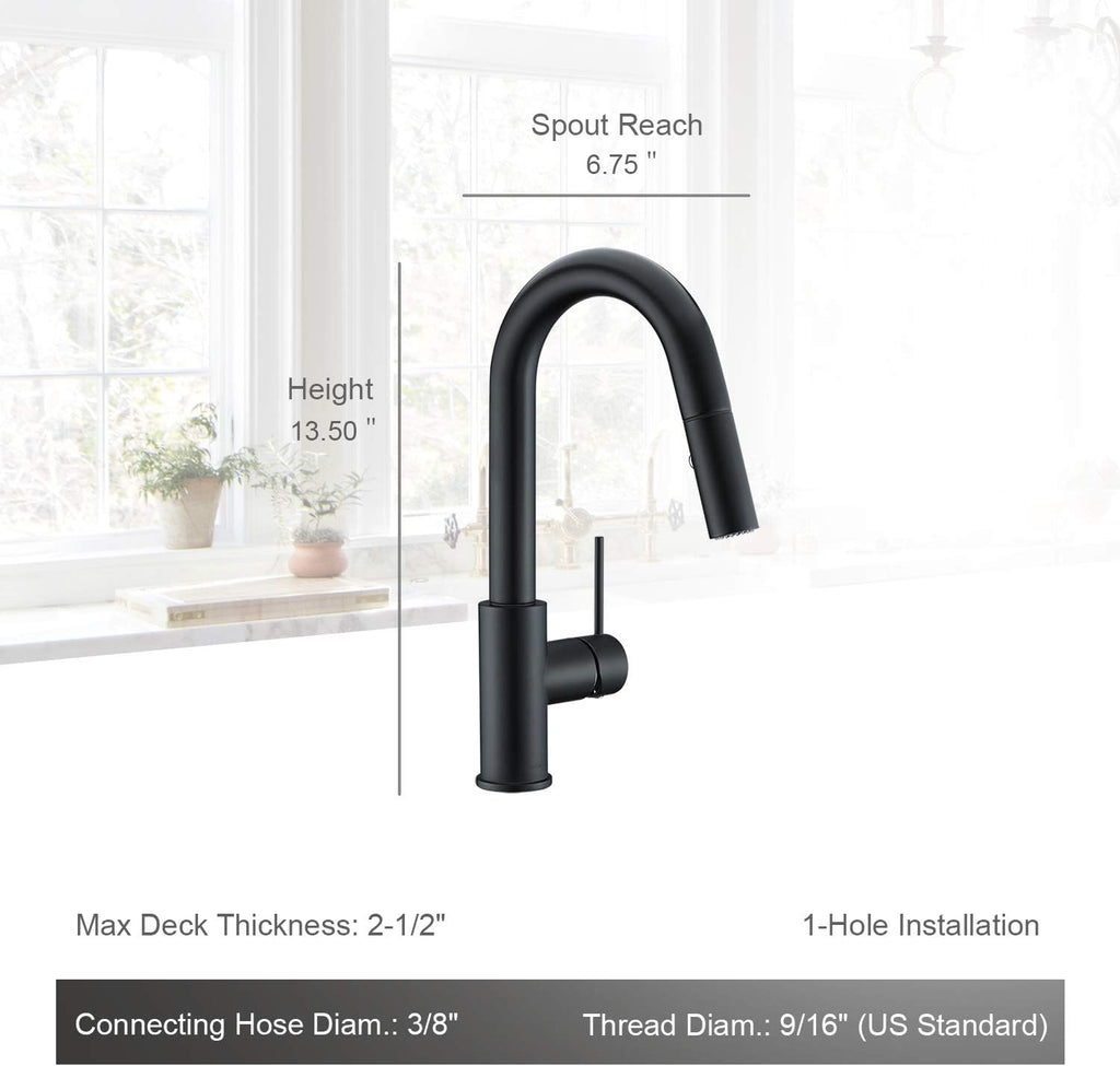 AS59MBS Matte Black Bar Faucet or Prep Kitchen Sink Faucet with Pull Down Sprayer and Single Handle
