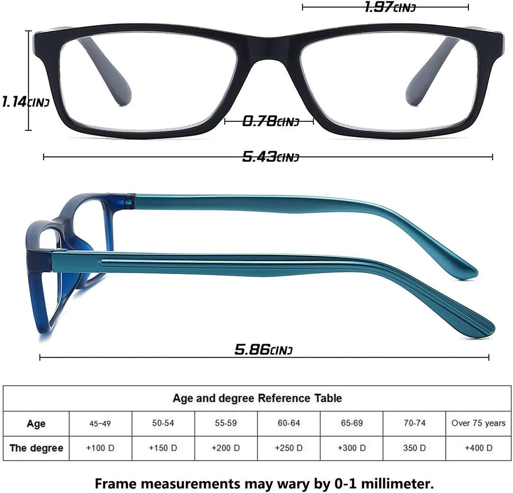 Reading Glasses for Men/Women with Spring hinges Professional Computer Readers with Blue Light Protection and Case