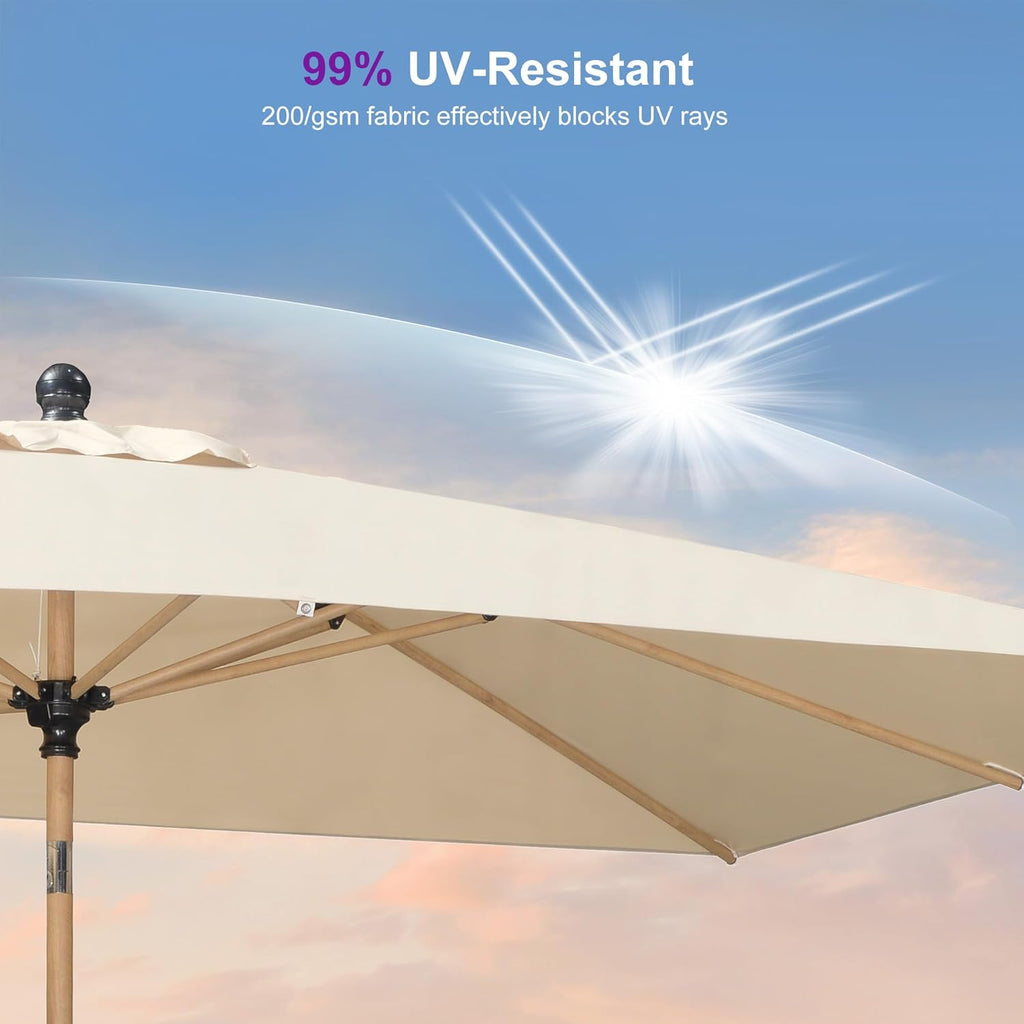 6.5' x 10' Outdoor Umbrella with Base Patio Umbrella Rectangular Outdoor Table Umbrella with Push Button Tilt & Crank