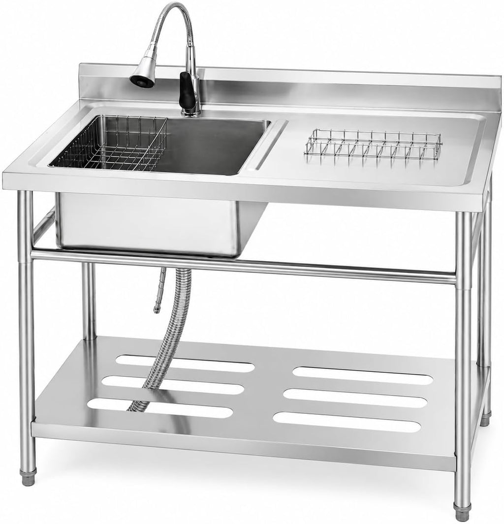 Utility Sink, Stainless Steel Side Platform 40x24x36 Inch