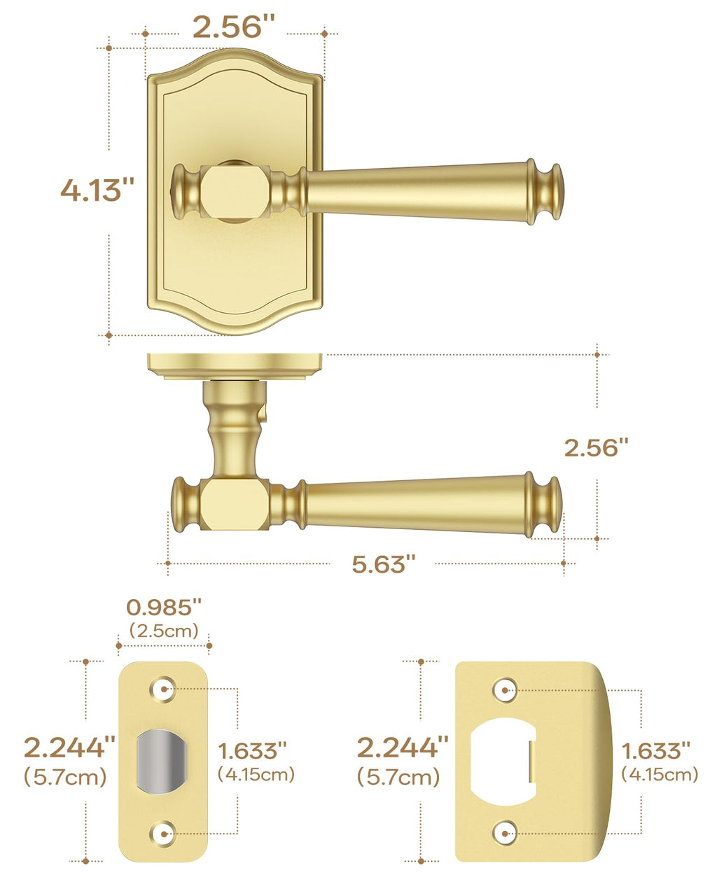 6 Pack Brushed Gold Passage Interior Door Handles