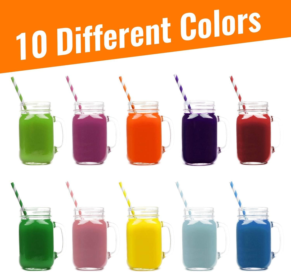 Paper Straws Disposable - 200 Pack - Durable & Non-Soggy Striped Paper Straws for Drinking in 10 Colors - 100%