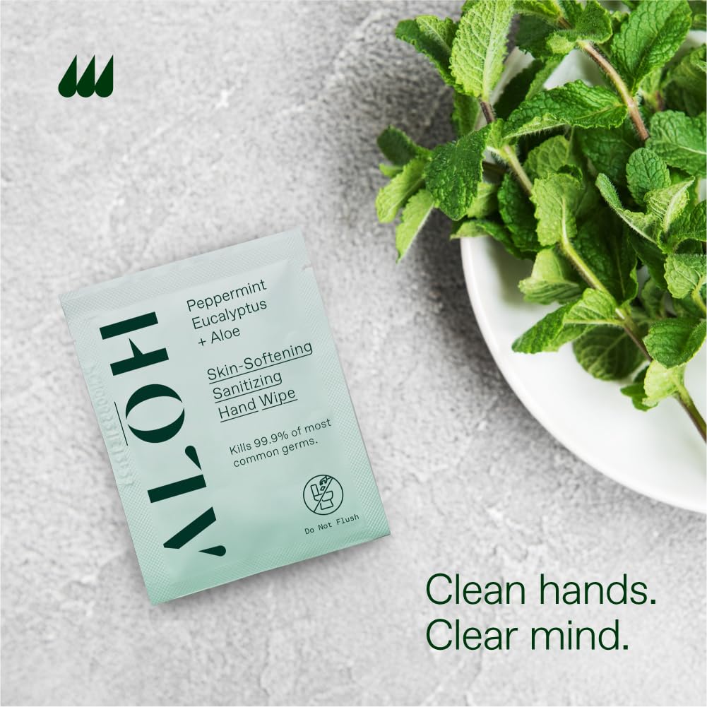 ALŌH Peppermint Eucalyptus + Aloe Hand Sanitizer Wipes Individually Wrapped | Clean Hands, Clear Mind, On The Go