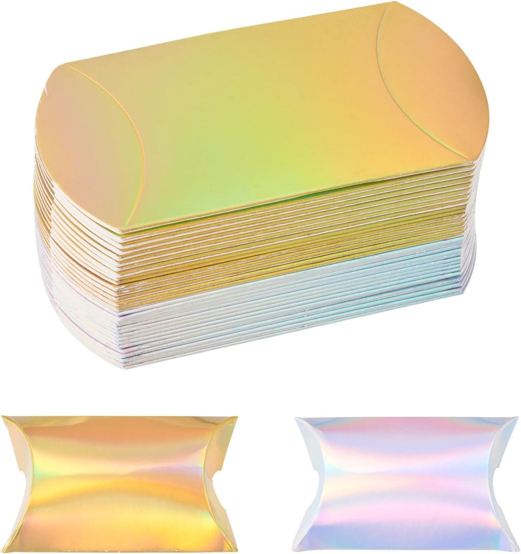 30pcs Mini Pillow Candy Boxes Rainbow Iridescent Small Gift Boxes Paper Candy Treat Box Foldable Rectangle Chocolate