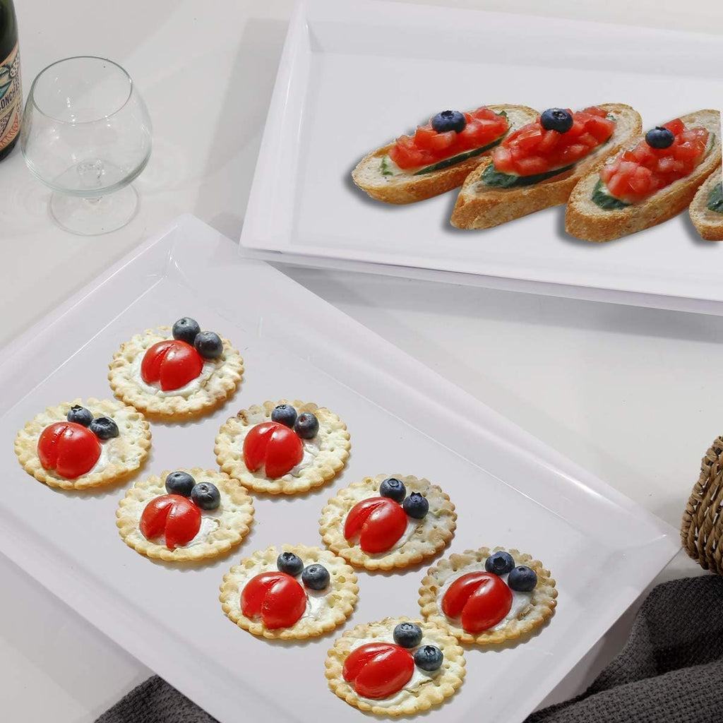 8 Pack White Plastic Serving Tray, 15" x 10" Rectangle Food Trays, Disposable Serving Platter for Parties, Internal