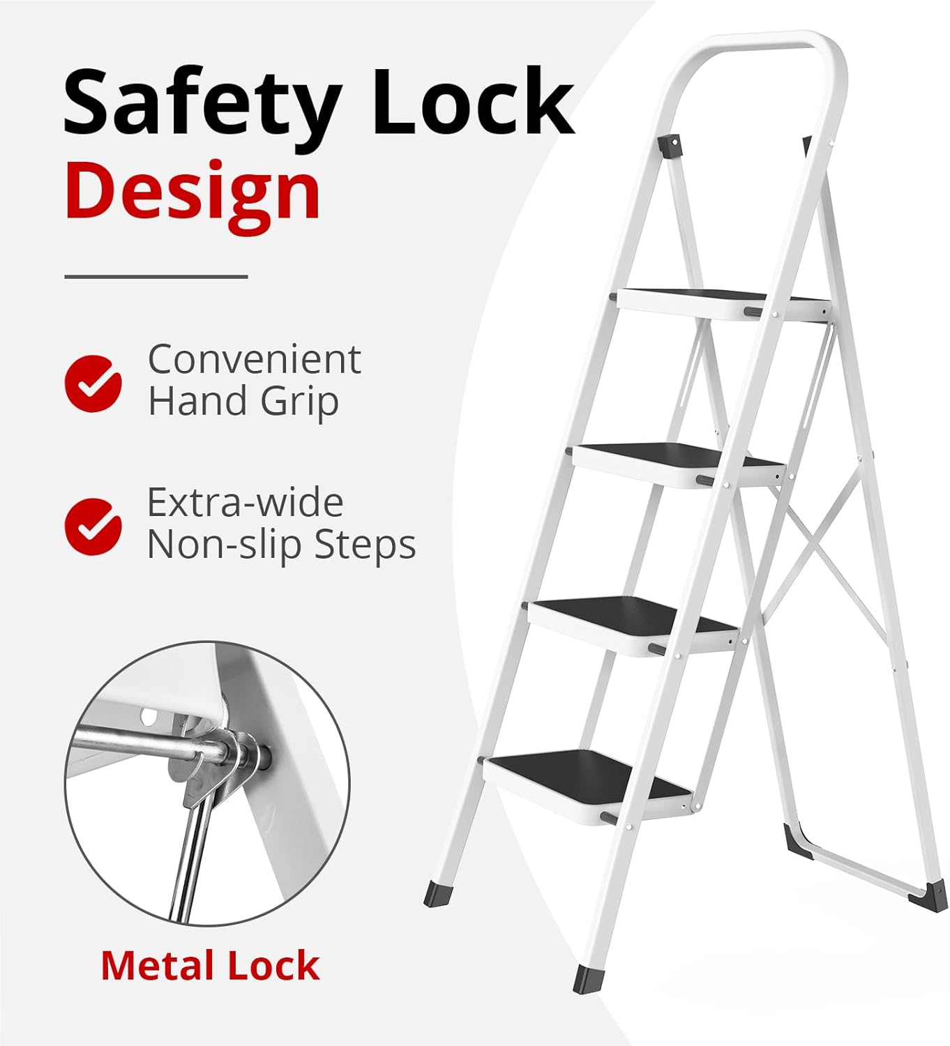 Step Ladder, Folding Step Stool for Adults with Anti-Slip Pedal, 330 lbs Capacity for Kitchen, Home, White