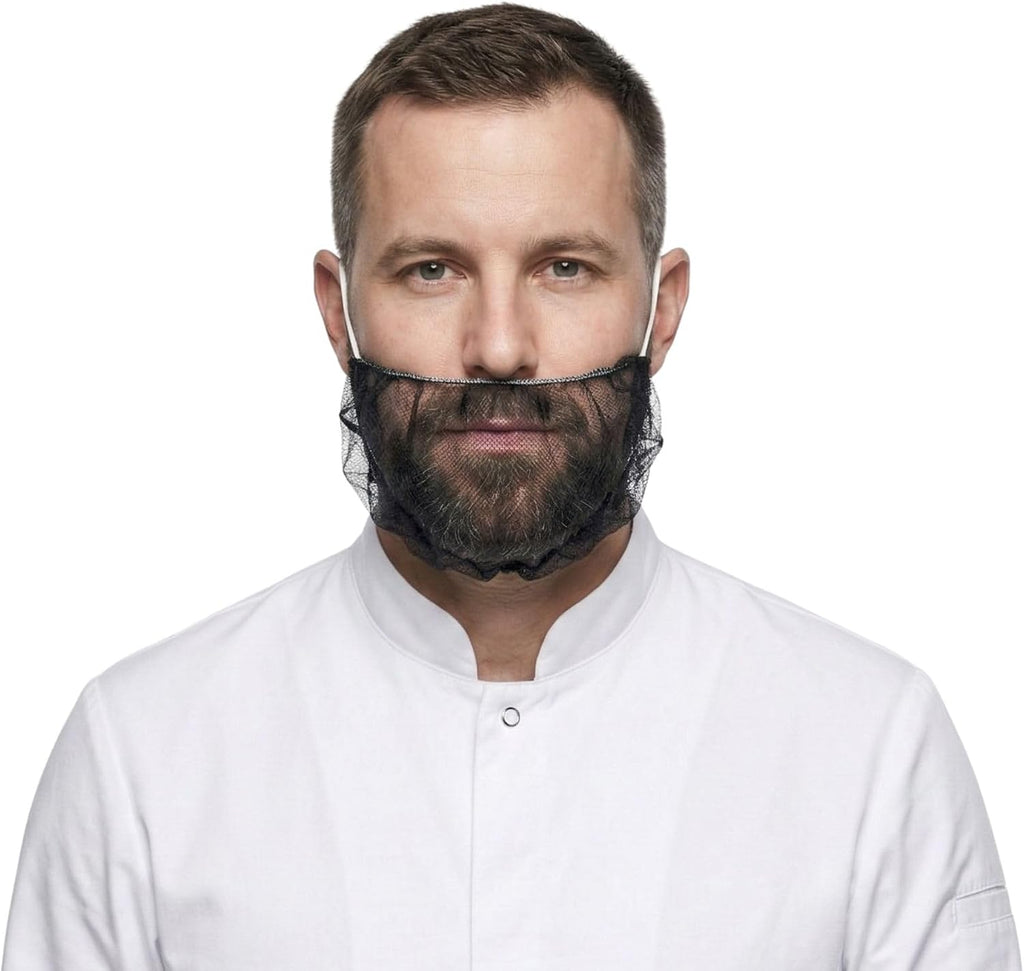 Black Disposable Beard Nets, 19 In, Nonwoven, 100 Ct