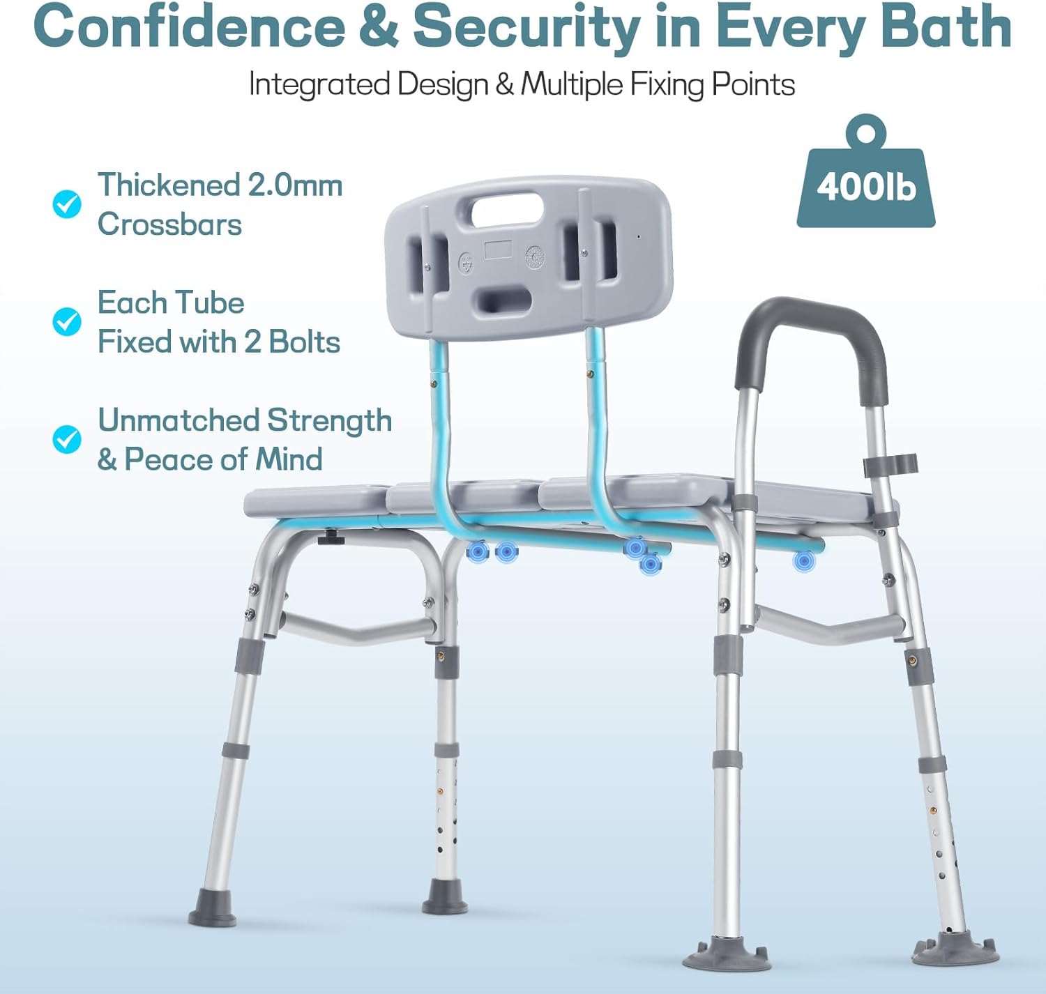 Tub Transfer Bench for Bathtub, Height Adjustable Shower Bench with Backrest, Shower Chair Bath Seat for Elderly