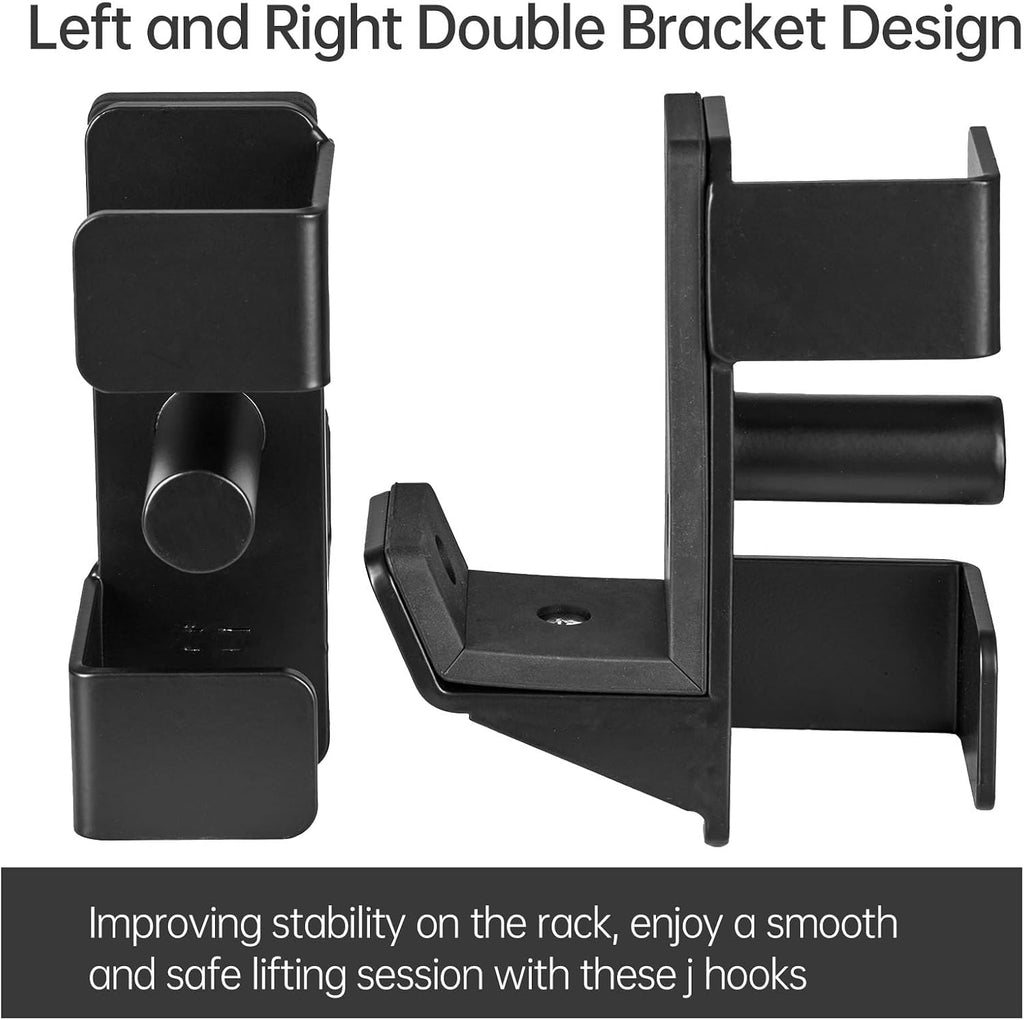 J Hooks for 2" x 2" Power Rack, Rubber Pad J-Hook for Power Cage, Bottom Reinforced Steel J Cups for Squat Rack