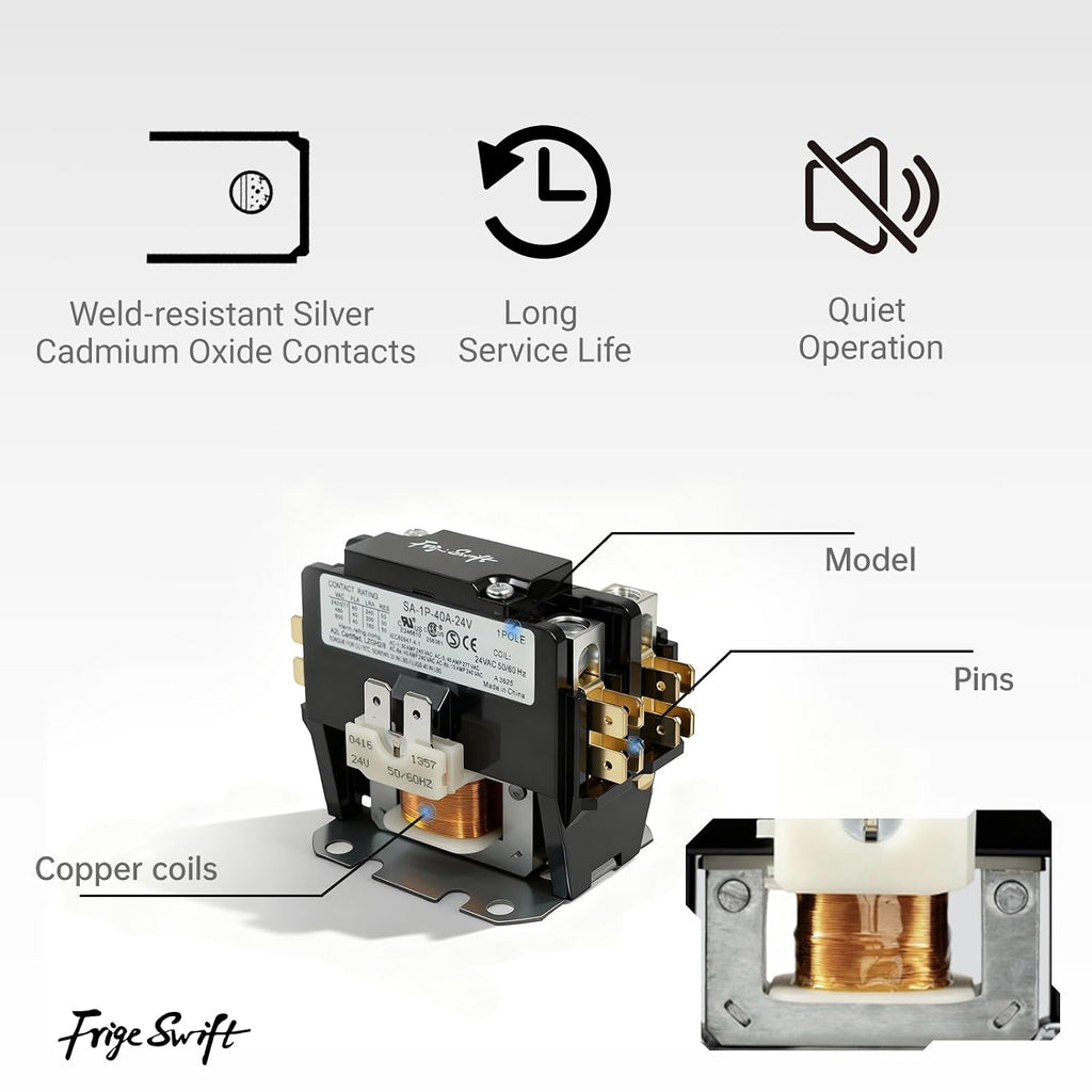 2 Pole 40A AC Contactor 24V Coil Fully Enclosed for AC Compressor Heater