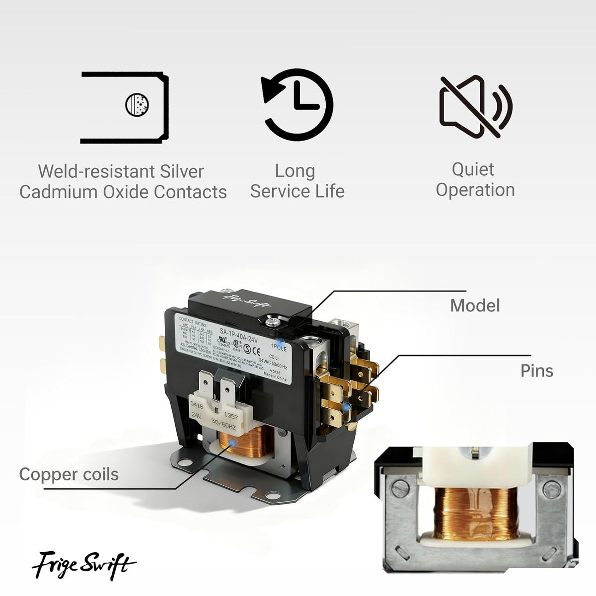 2 Pole 40A AC Contactor 24V Coil Fully Enclosed for AC Compressor Heater