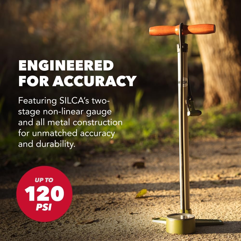 Terra Bike Floor Pump with Steel Construction, Wood Handle, 120psi