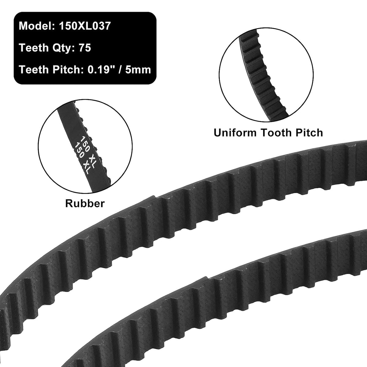 2Pcs 150XL037 Timing Belt, 75T 10mm Cog Drive Belt