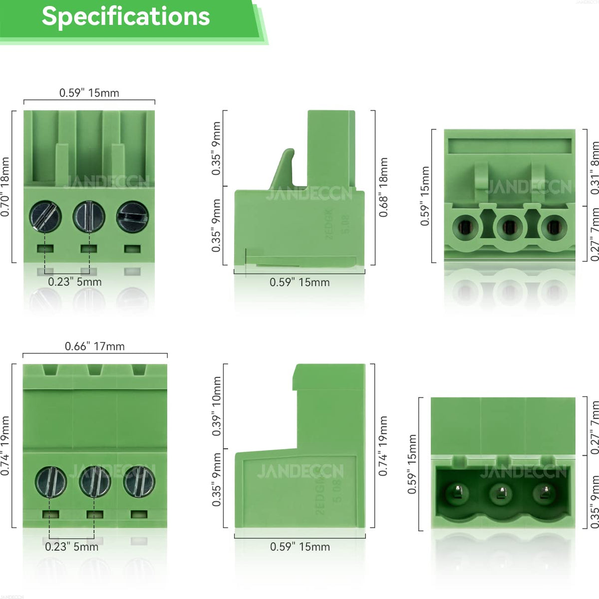 20 Sets 3 Pin 5.08mm PCB Screw Terminal Block Phoenix Connectors