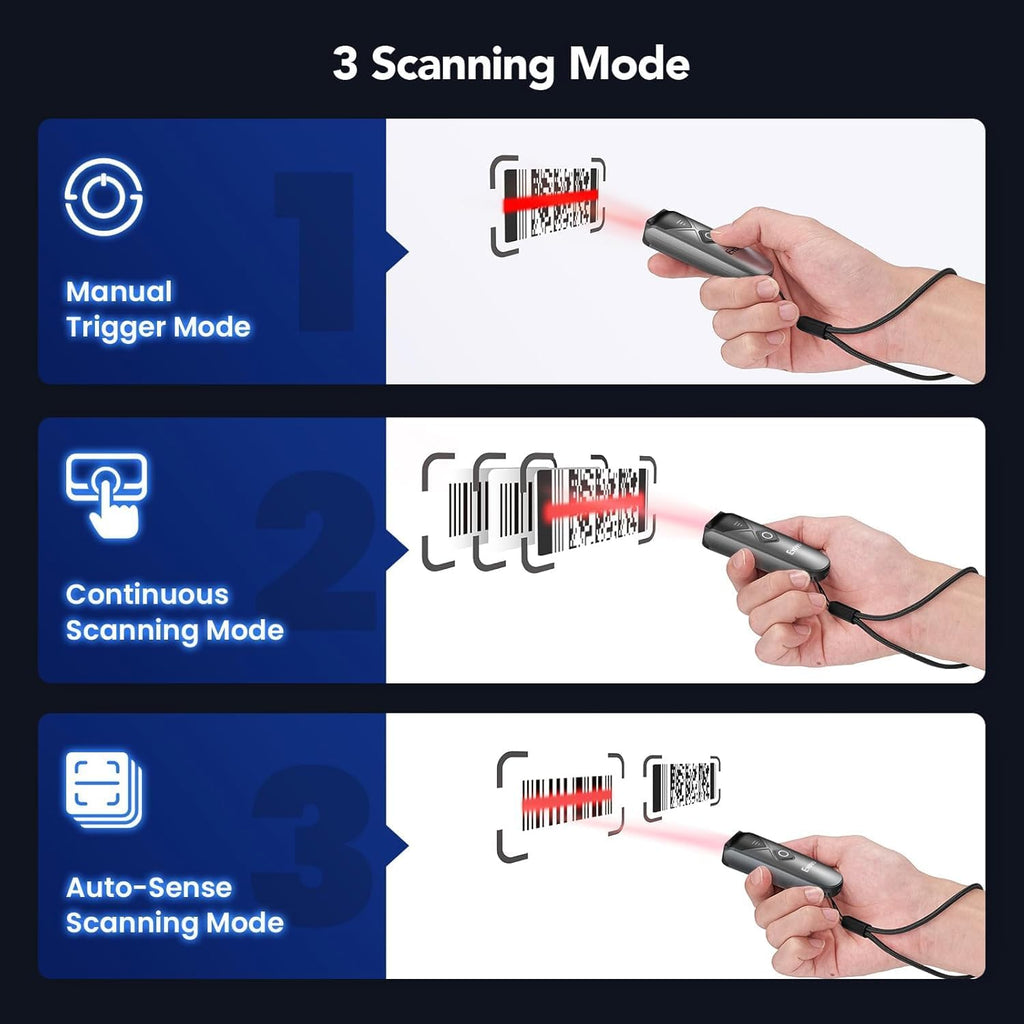 2-Pack Portable Mini QR 2D&1D Bluetooth Barcode Scanner Wireless | USB Wired/Bluetooth/2.4G Wireless Connection, UPC
