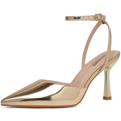 Gold Heels for Women Stiletto Closed Pointed Toe Backless Dress Shoes High Heels Sexy Kitten Pumps Wedding Guest
