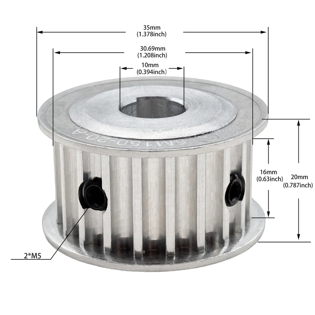 HTD 5M Timing Belt Pulley 20 Teeth 10mm Bore for 15mm Width Belt,5mm Pitch Aluminum 20T Timing Pulleys 20-5m-15-10mm