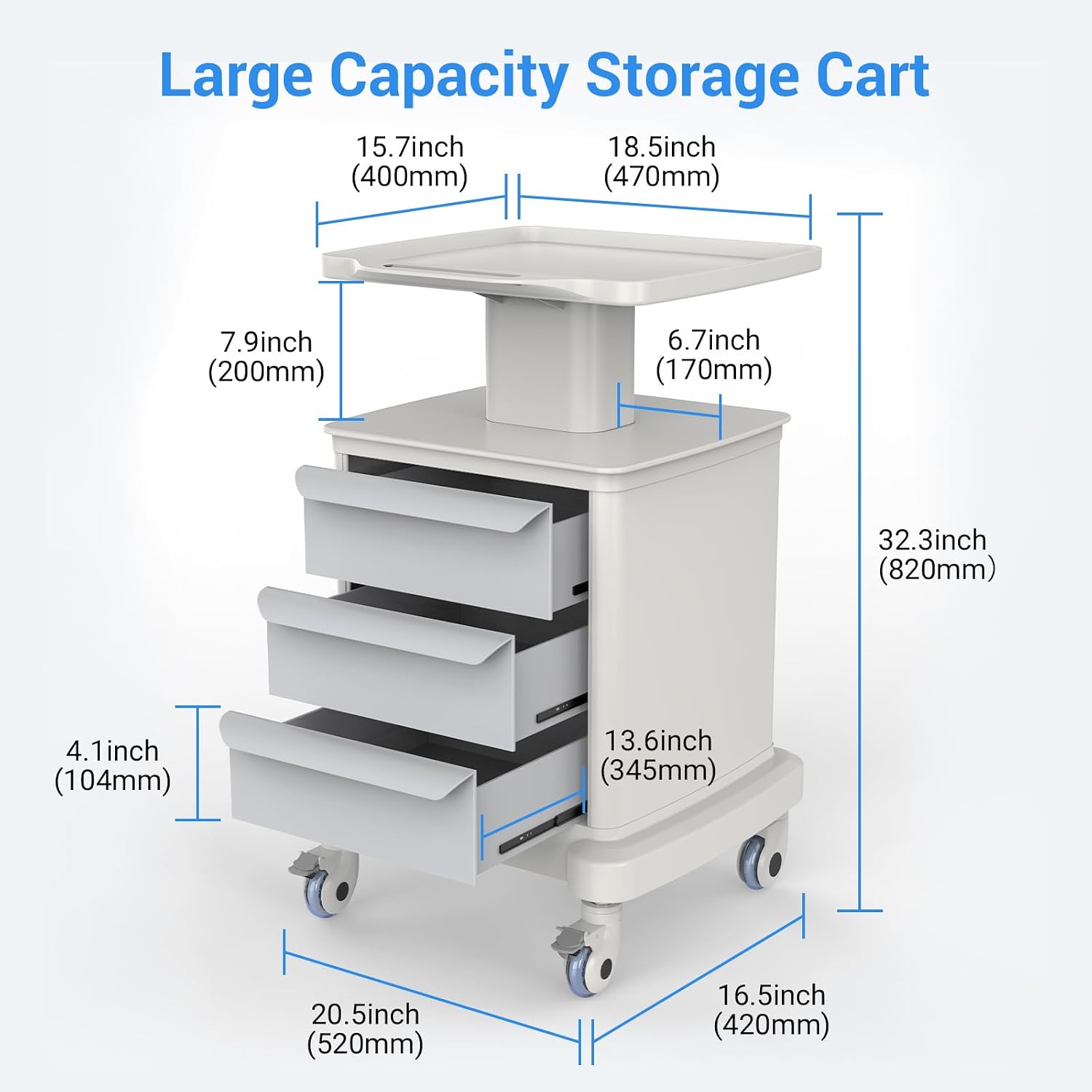 Medical Carts with Wheels and Drawers, Mobile Ultrasound Cart, Rolling Dental Implant Cart with Caster Wheels, Beauty