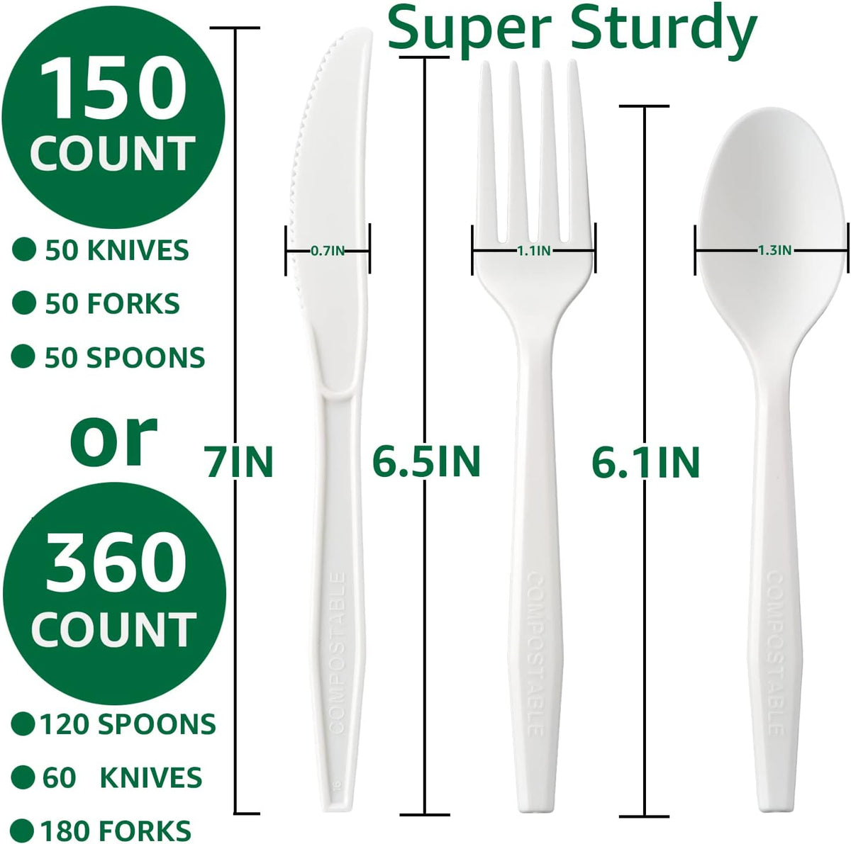 100% Compostable No Plastic Utensils - Heavy Duty Eco-Friendly Flatware for Lounge, Party, Wedding, BBQ, Picnic