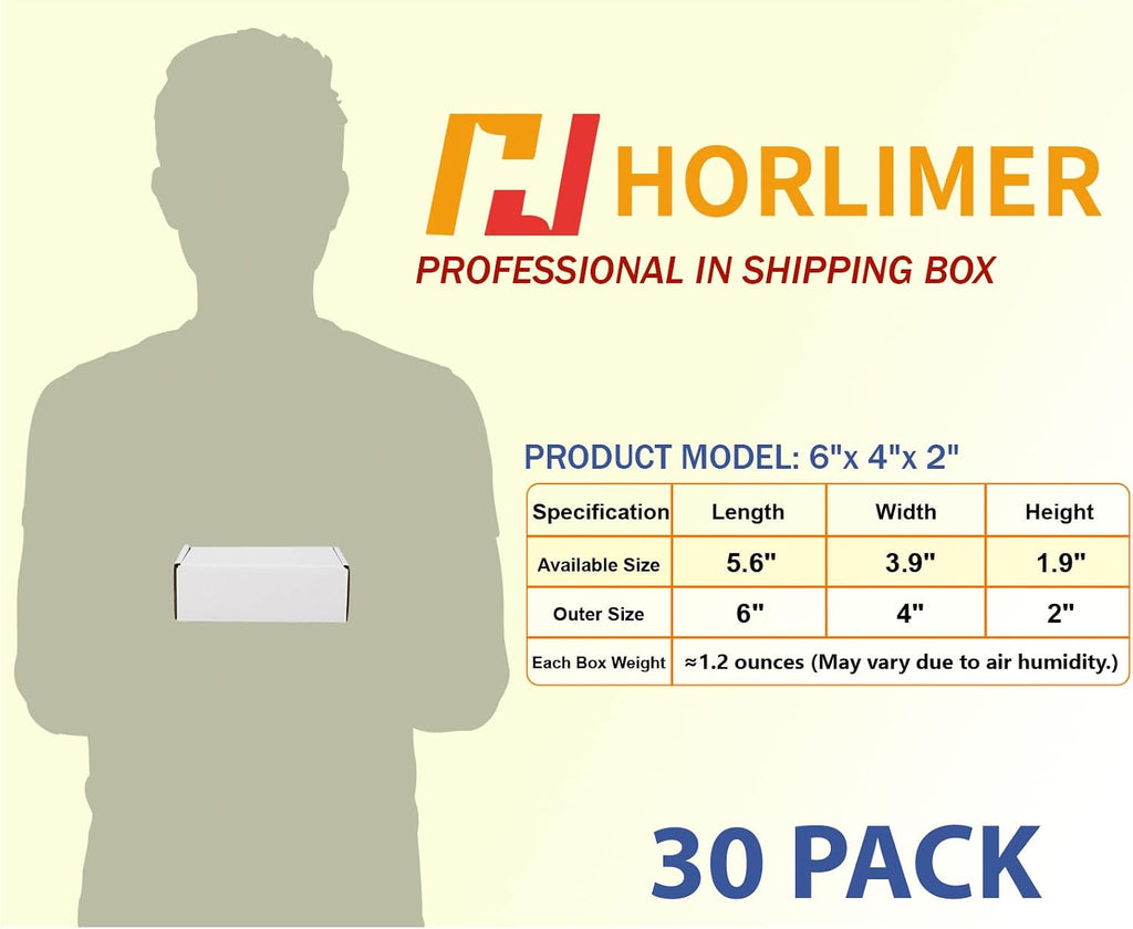 6x4x2 Shipping Boxes Set of 30, White Corrugated Cardboard Mailer Box for Packing Small Business