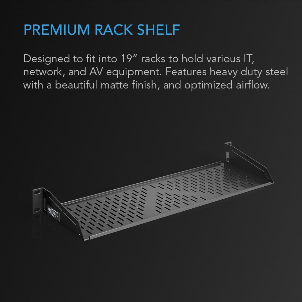 AC Infinity Vented Rack Shelf 1U, 6" Deep for 19" Server & AV Racks