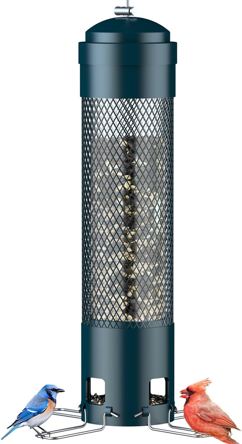 Bird Feeders for Outdoors Squirrel Proof with Weight-Activated Perches, Hanging Bird Feeder for Outside, Metal Feeder