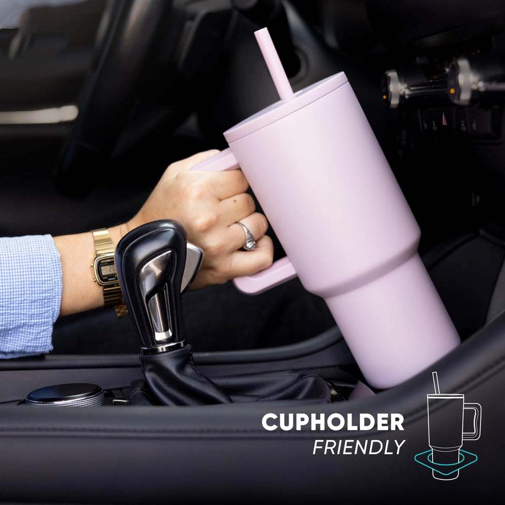 40 oz Trek Tumbler with Handle and Straw Lid | Cup Holder Friendly Insulated Stainless Steel Travel Mug | Midnight