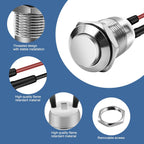 12mm Momentary Push Button Switch, 5-Pack, Silvery