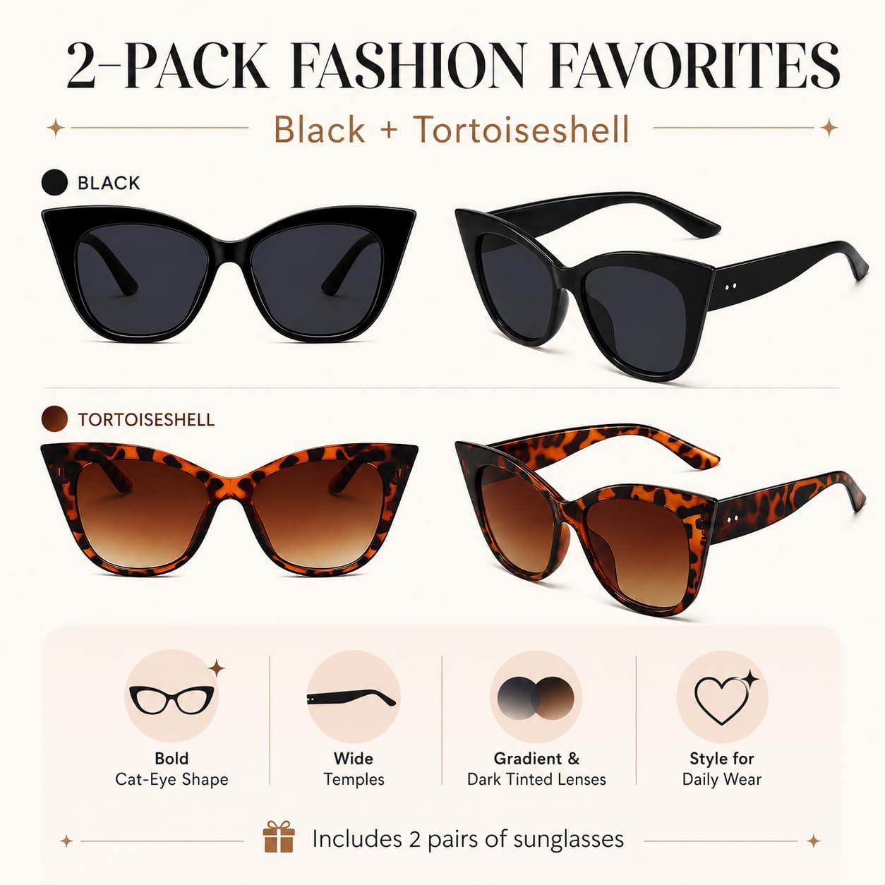 Cat Eye Sunglasses for Women Retro Cateye Frame - Vintage 90s UV400 Protection Sunnies, Chic Shades for Small Face