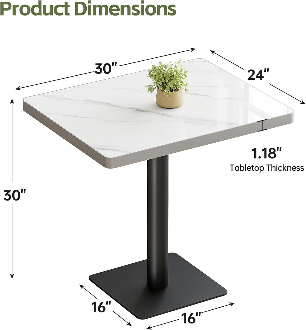 Sintered Stone Square Dining Table for 4, 30 Inch White Marble Kitchen Table, Waterproof Heat Resistant with Black