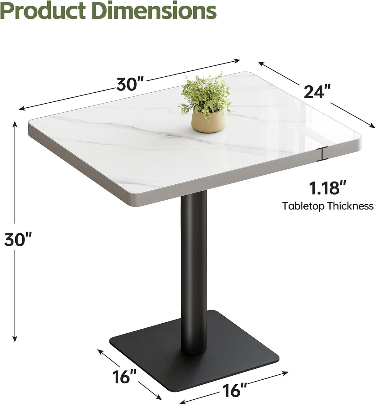 Sintered Stone Square Dining Table for 4, 30 Inch White Marble Kitchen Table, Waterproof Heat Resistant with Black