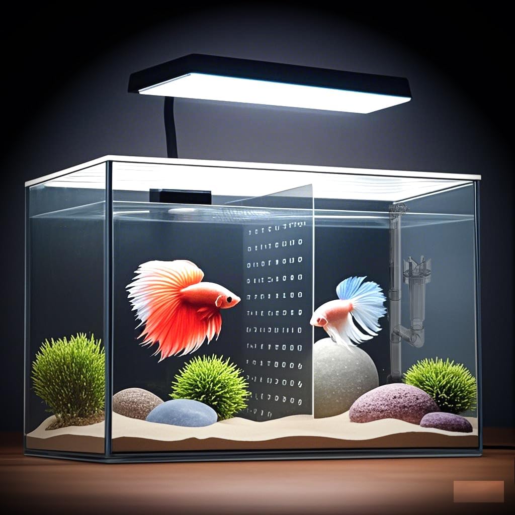 3 Gallon 12.6” L Fish Nano Glass Aquarium, with Separator Plate for Betta, Multi-Functional Square Fish Tank with