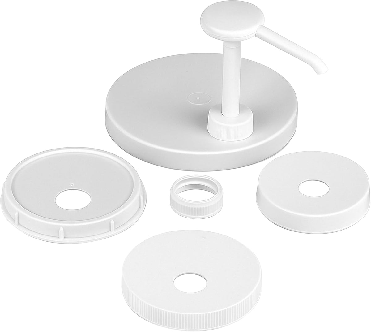 Universal Condiment Pump/Dispenser Kit with 5 Lids, White
