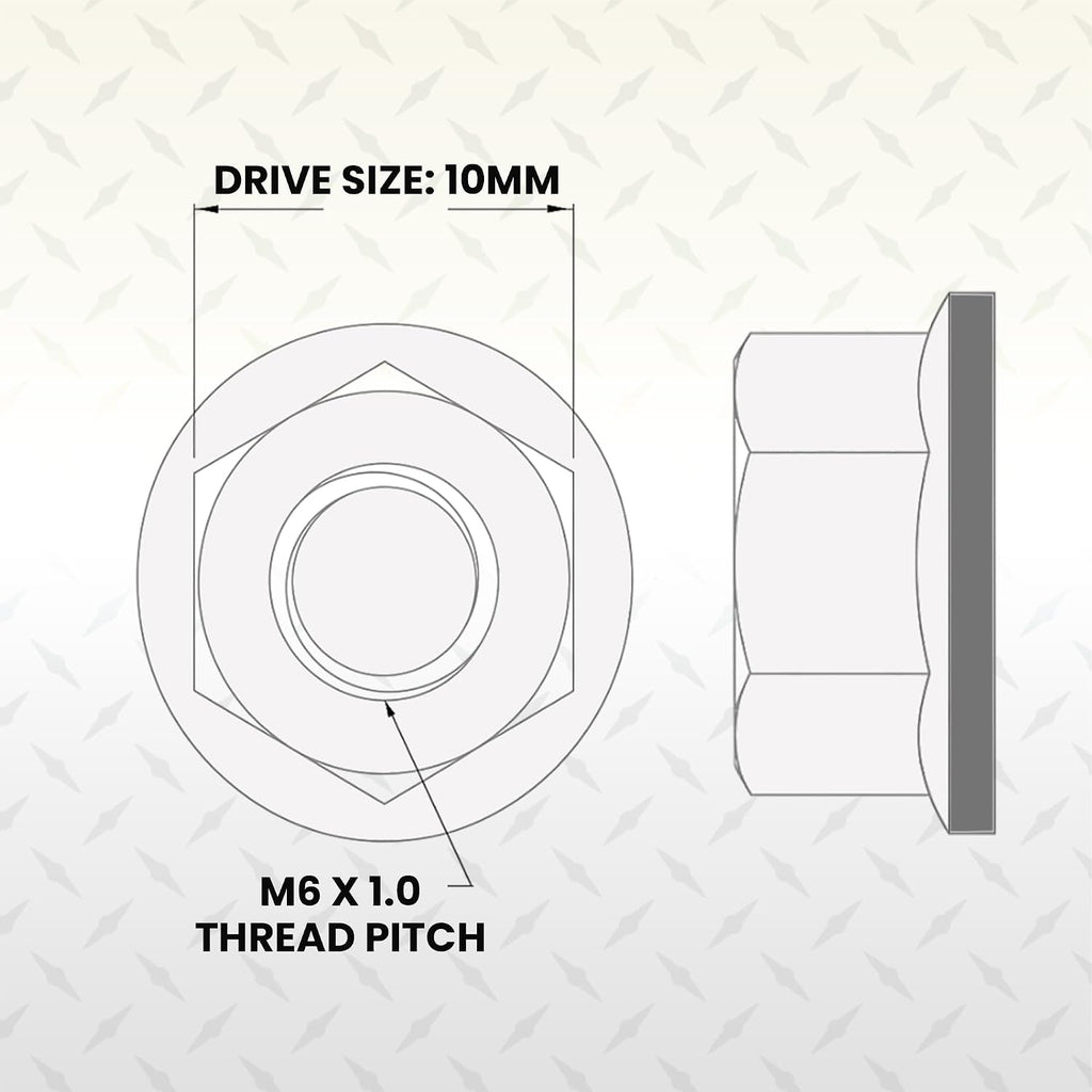 M6 x 1.0 Black Zinc Finish Durable Flange Nuts 25 Pack