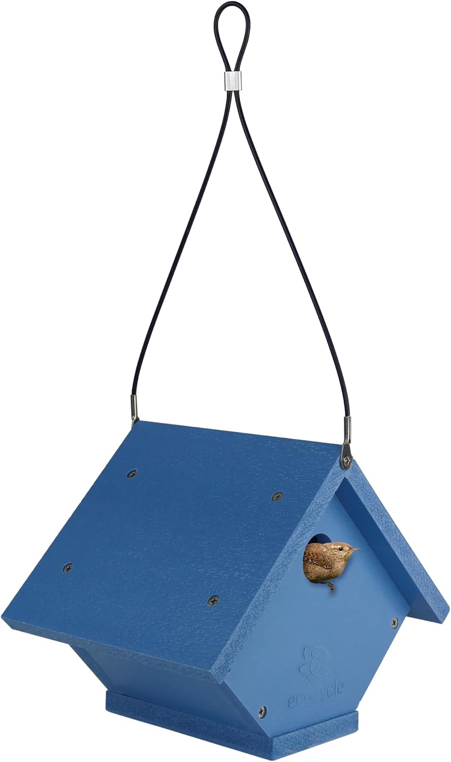 Wren Roost Recycled Plastic Bird House with Clean-Out Door, Wild Bird House and Outdoor Décor, Blue