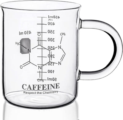 Caffeine Beaker Mug, Chemistry Coffee Mug 16 oz Borosilicate Glass, Measuring Graduated Beaker (450ml)