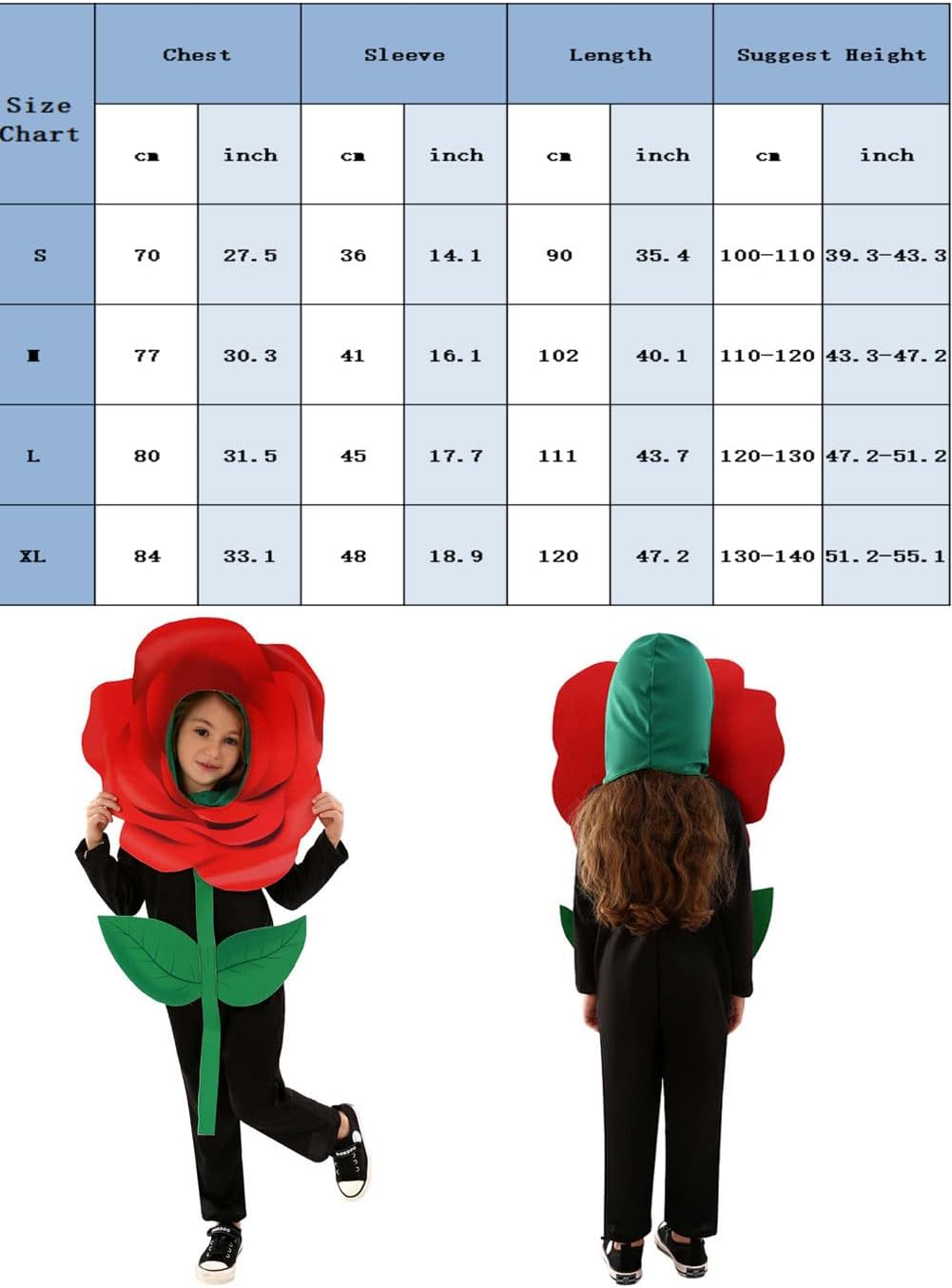 Red Rose Flower Costume Kids Flower Dress Up Jumpsuit Suit Boy Girl