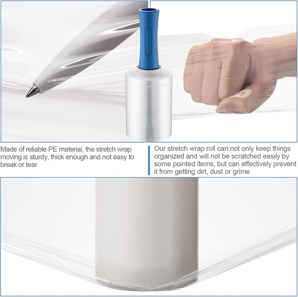 3 Pcs Mini Stretch Film Industrial Shrink Wrap Roll Plastic Film for Moving 2 Handles 5" x 1000 ft Pallet Wrap