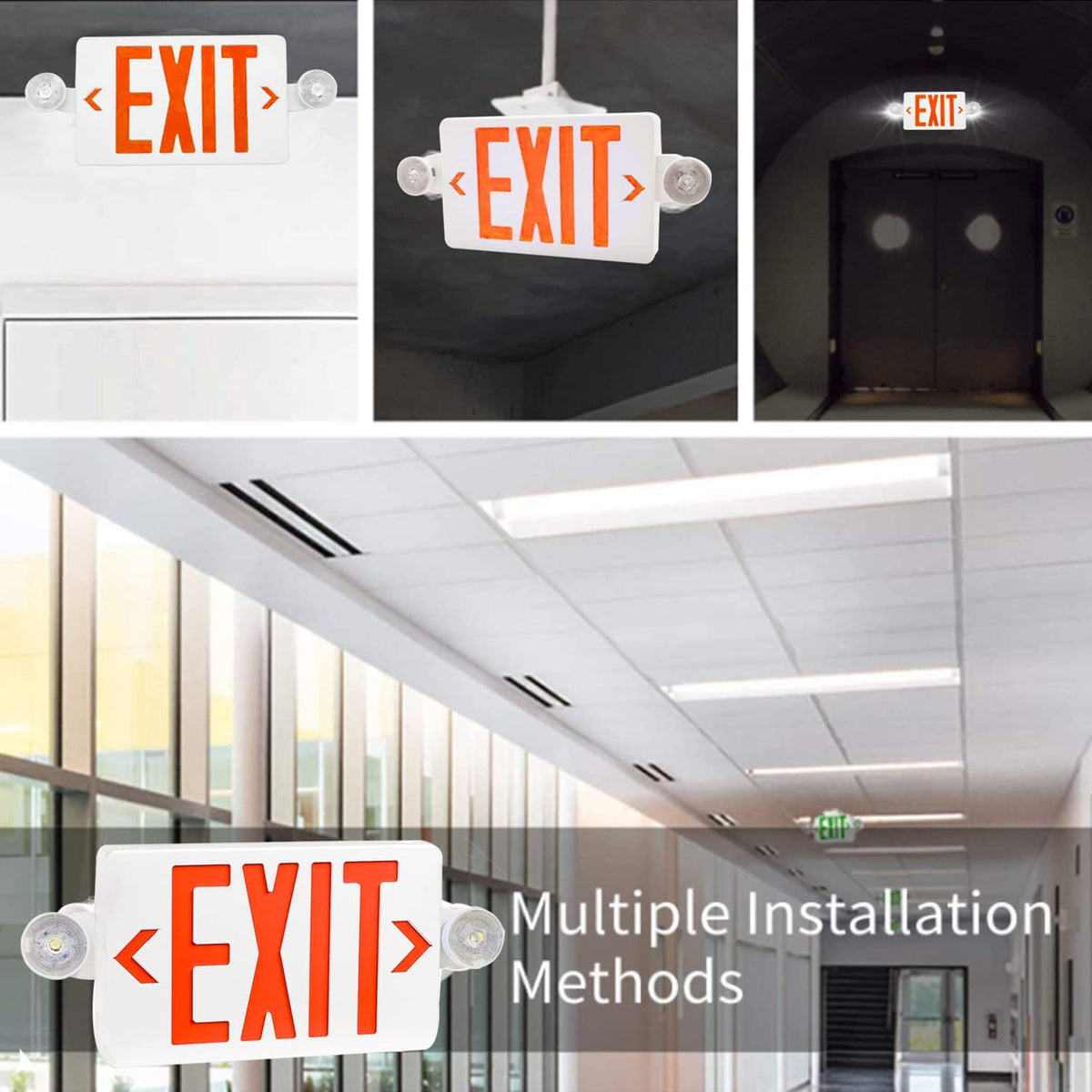 LED Exit Sign with Emergency Lights Dual Exit Lamp, 90 Min Battery Backup
