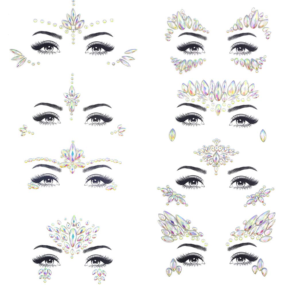 Noctilucent Face Gems Luminous makeup Temporary Tattoo Stickers Acrylic Crystal Glitter Stickers Face Jewels Rainbow