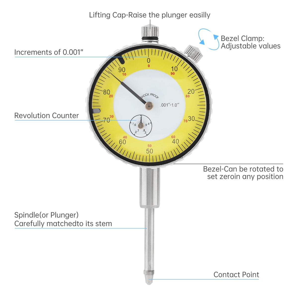 0-1 inch Dial Gauge Tester Indicator, Imperial Scale Dial Indicator