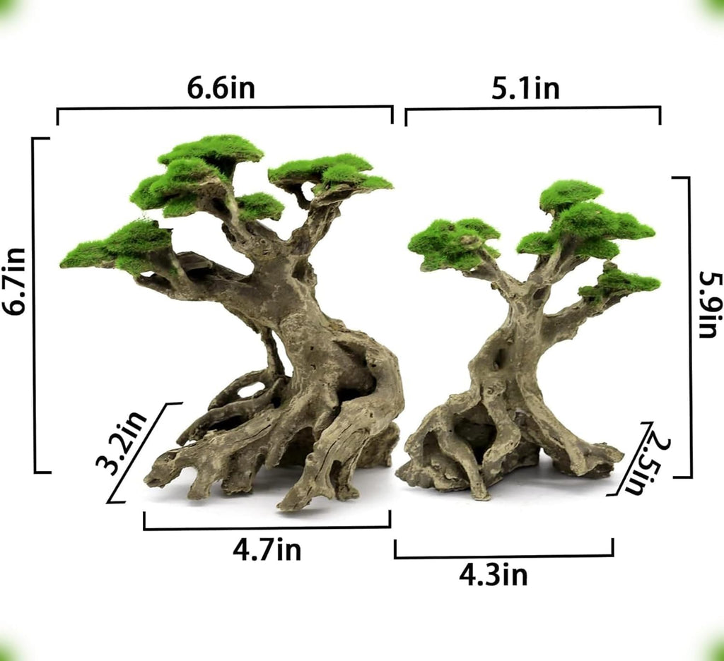 Fish Tank Decor- Bonsai Trees with Faux Moss- Aquarium Rocks Aquascaping- Made of Sandstone, Goldfish Betta Fish Tank