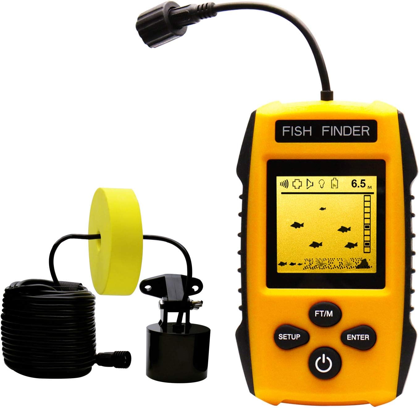Handheld Fish Finder Portable Fishing Kayak Fishfinder Fish Depth Finder Fishing Gear with Sonar Transducer and LCD
