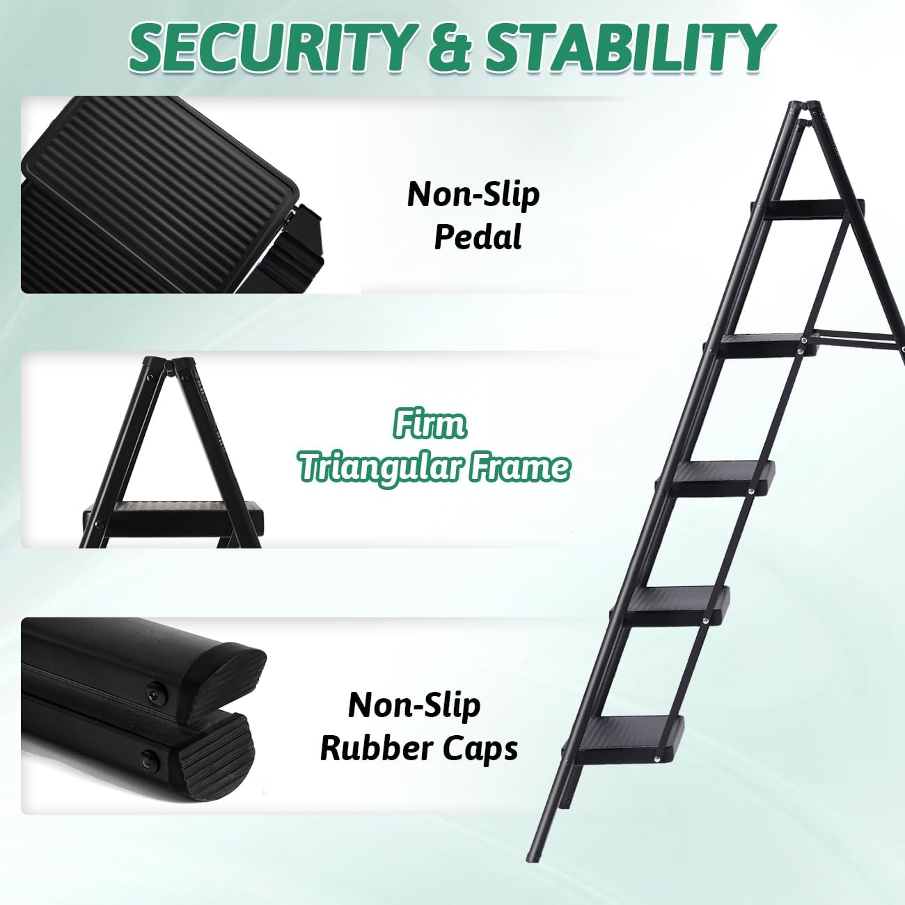 5-Step Folding Ladder for Home Use, Heavy-Duty Step Ladder with Anti-Slip Wide Steps, Portable Foldable Ladder, 330