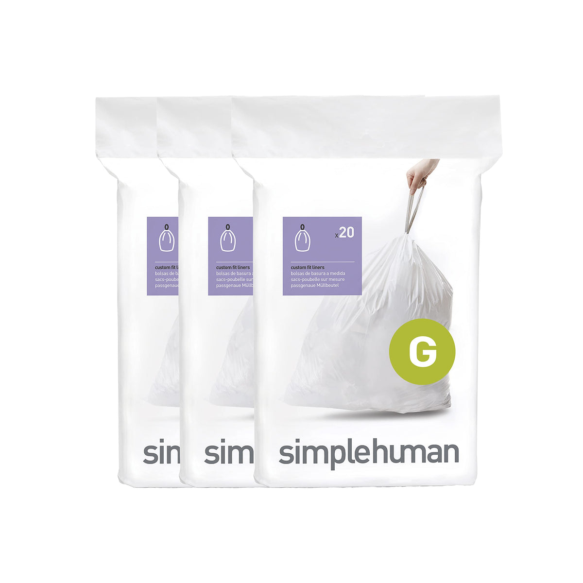 Code G 60 Count Custom Fit Liners, Drawstring Kitchen Trash Bags, One-by-One Mess-Free Dispense, Extra Thick & Double