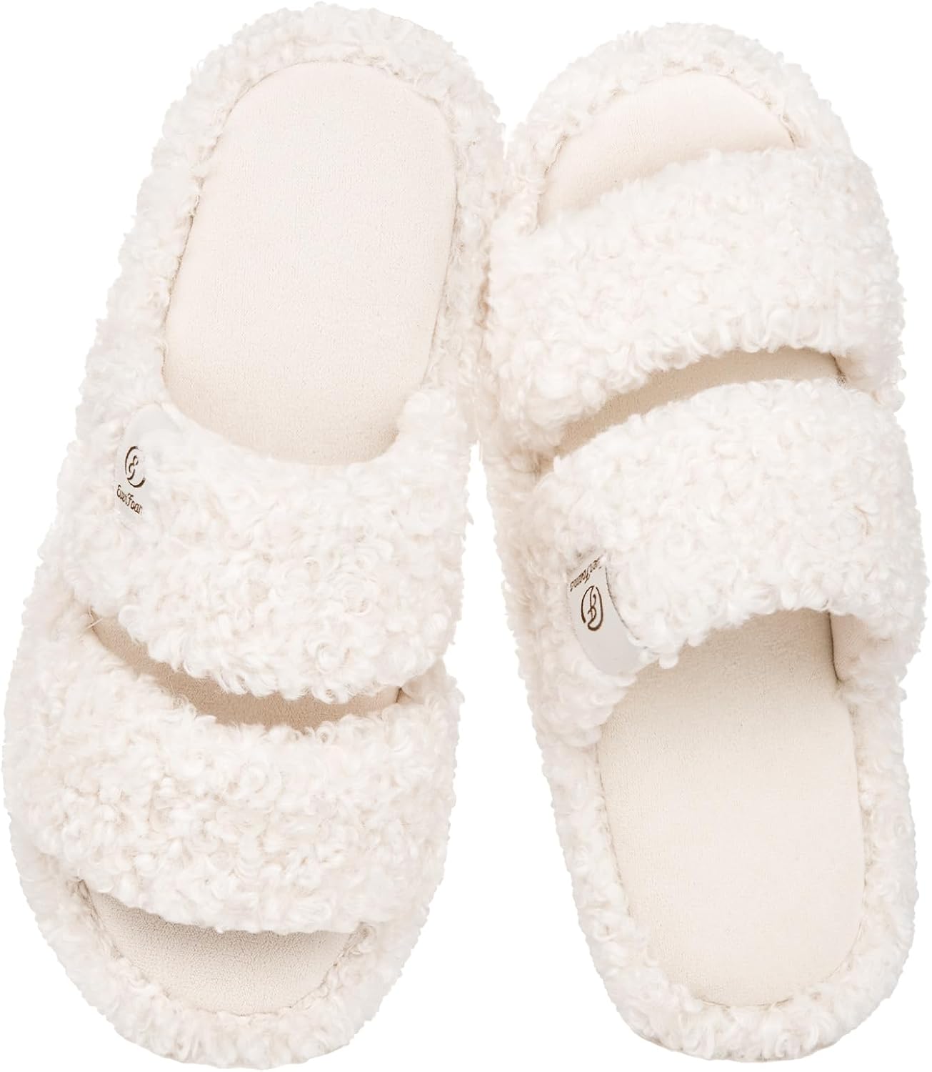 Women's Fuzzy Open Toe Slippers Memory Foam Indoor House Shoes | Machine